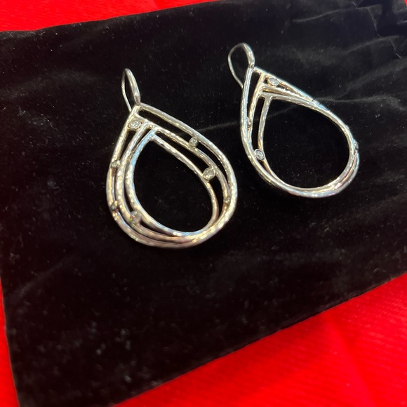 IPPOLITA BEZEL SET DIAMOND & Hammered Sterling Pear shape Drop Earrings - Picture 8 of 13
